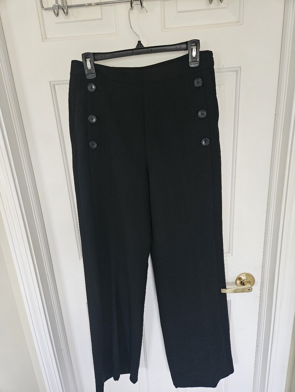 DKNY Black Wide-Leg Pants with Double Button Detail